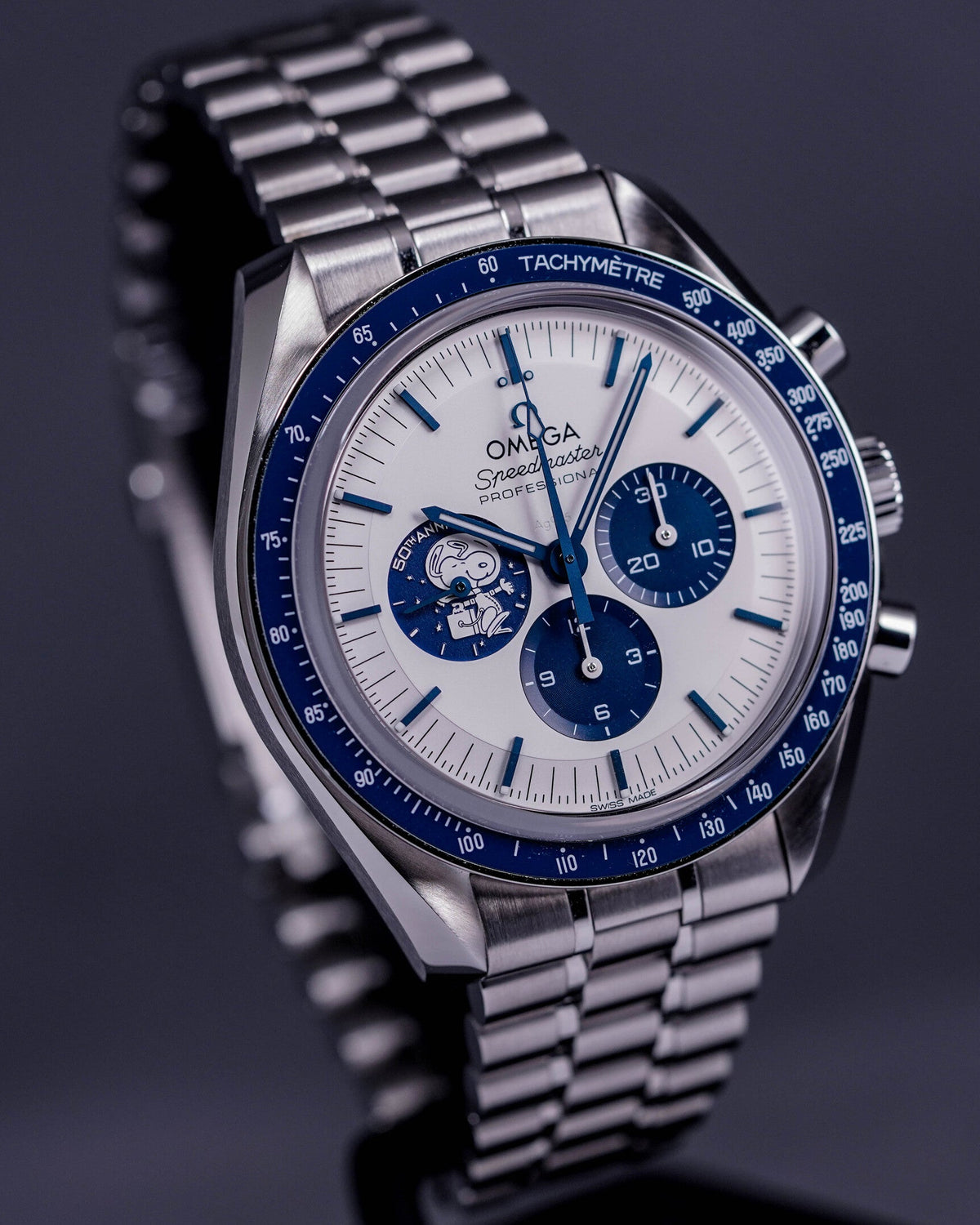 Speedmaster Silver Snoopy - Pulseira de aço inoxidável (Foguete Funcional)