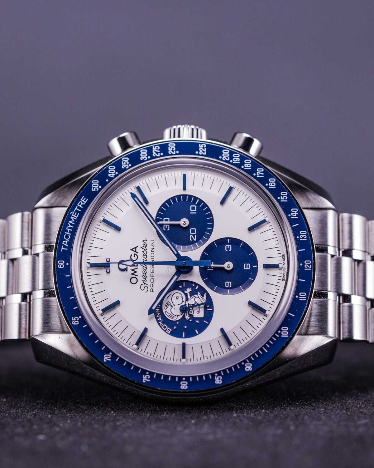 Speedmaster Silver Snoopy - Pulseira de aço inoxidável (Foguete Funcional)
