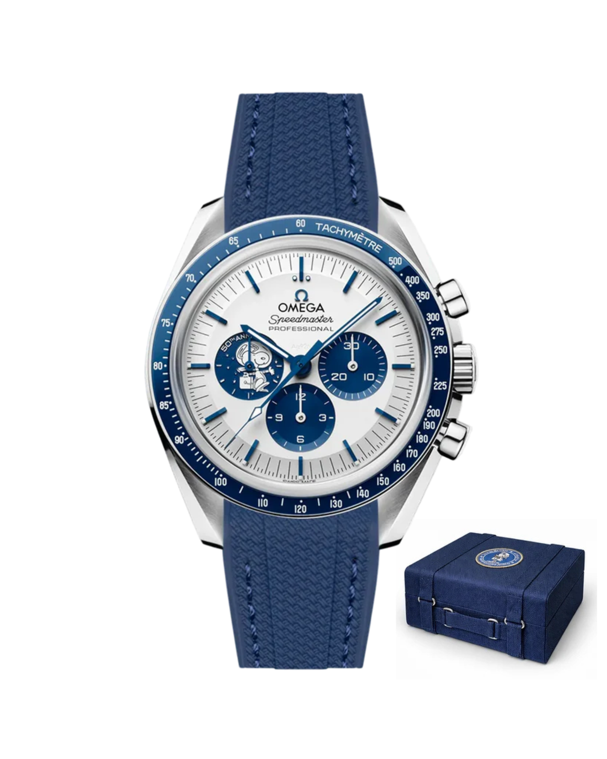 Speedmaster Anniversary Series - Pulseira de Borracha Azul (Foguete Funcional + Caixa e Certificados)